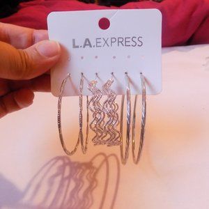 3 Pair Silver Hoop Earrings